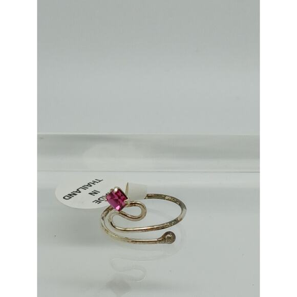 Sterling Silver Pretty Pink Crystal Rhinestone Toe Ring Adjustable Size Gift Box - Picture 2 of 7